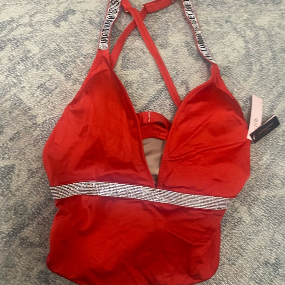 VICTORIA'S SECRET SWIM Shine Strap Plunge One-Piece Swimsuit Size Small Red - Picture 5 of 9